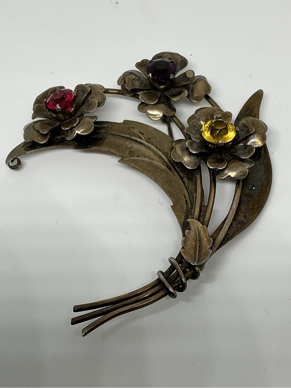 VTG Harry Iskin Sterling Vermeil Floral Brooch Bouquet